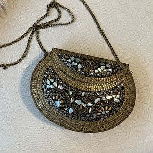 Abalone shell brass handbag clutch purse bag